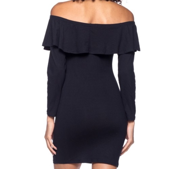 Off Shoulder, Long Sleeve Rust Ruffle Dress - Picture 3 of 4